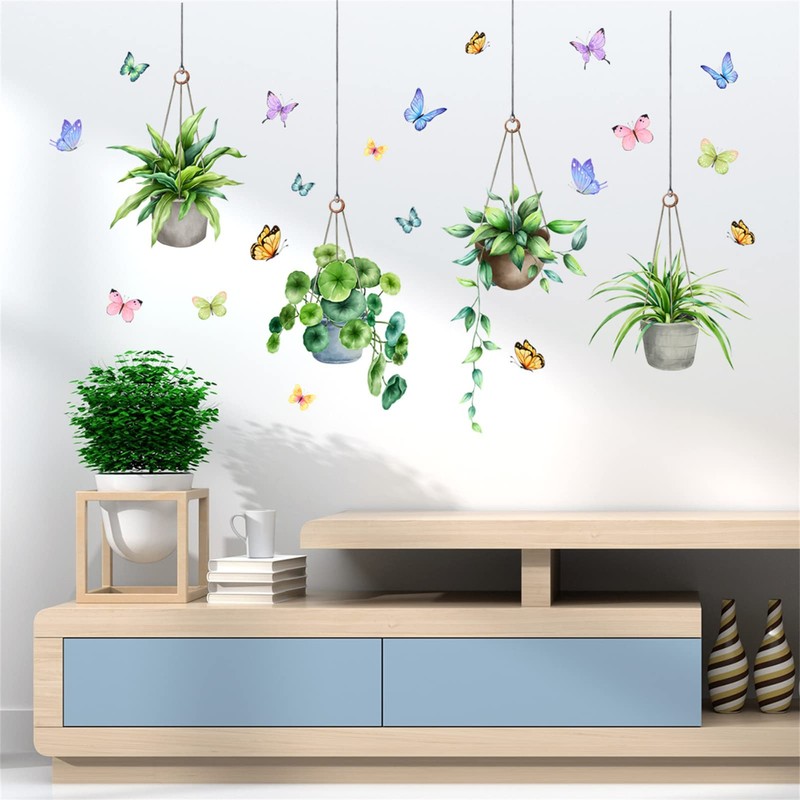 WOHAHA Wall Sticker, Stylish, Plant, Wall Hanging Potted Plant, Butterfly,