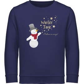 Geschenk mit Namen personalisiert by Shirtracer - Sweater Children's Sweatshirt Boys Girls Jumper - Christmas - Snowman with Desired Text - Winter Time, 1 Navy Blue