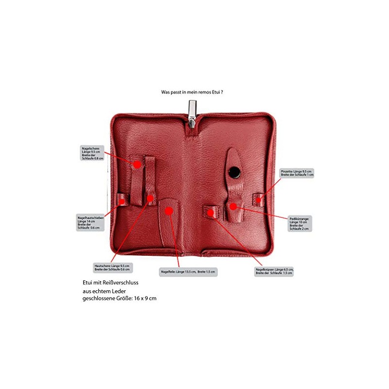 Case"Pan" red Empty Genuine Leather. to fit with Nail Scissors,