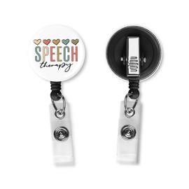 GFFGGFGH Love and Speech Therapy Retractable ID Card Badge Holder with Alligator Clip, Name Nurse Decorative Badge Reel Clip on Card Holders, small, Black, GFFGGFGH-2024