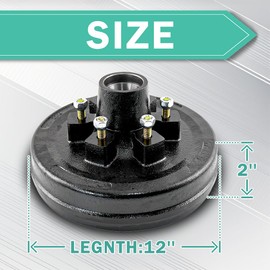 Trailer Brake Hub Drum 6 on 5.5" Bolt Circle Trailer Brake Drums kits 12"x2" for 5200 to 6000 lbs Axle Heavy Duty Trailer Brake Hub Drum Assembly for Rvs Trailer
