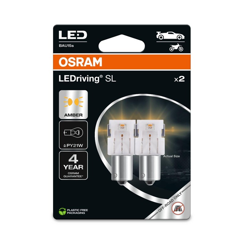 OSRAM LEDriving SL, ≜ PY21W, Amber, Double Blister (2 lamps),