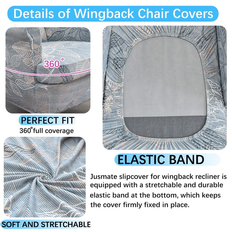 Jusmate Wing Chair Slipcovers 2 Pieces Printed Wingback Chair Covers