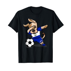 Dabbing Dog El Salvador Soccer Salvadorean Flag Football Men Women Girls Kids T-Shirt