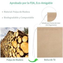 U Chef Set de 100 Bolsas para Té Biodegradables, Bolsitas para Infusiones, Bolsas para Té Suelto con Cordón, Bolsitas Naturales para Café en Grano, Especias