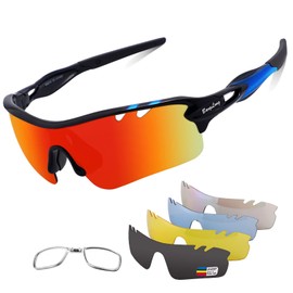 Polarized Sports Sunglasses Cycling Sun Glasses for Men Women with 5 Interchangeable Lenes for Running Baseball Golf Driving