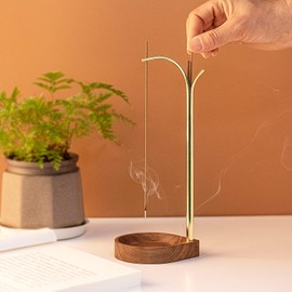 COOSKIN Incense Holder for Stick,Unique Reverse Incense Burner with Storage Pipe,Incense Burner Ash Catcher with Brass Incense Stick Holder for Home Decor Yoga