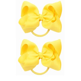 ZOONAI 4 Inch Baby Girl Toddlers Hair Bows Elastic Hair Tie Accessories Bow Ponytail Holder Rubber Hair Bands for Girls Kids Teens - Set of 2 (Yellow)