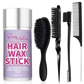 START MAKERS Set de barra de cera para el cabello y cepillo para peinar hacia atrás, kit de 5 piezas para mujeres y niños para controlar el cabello re