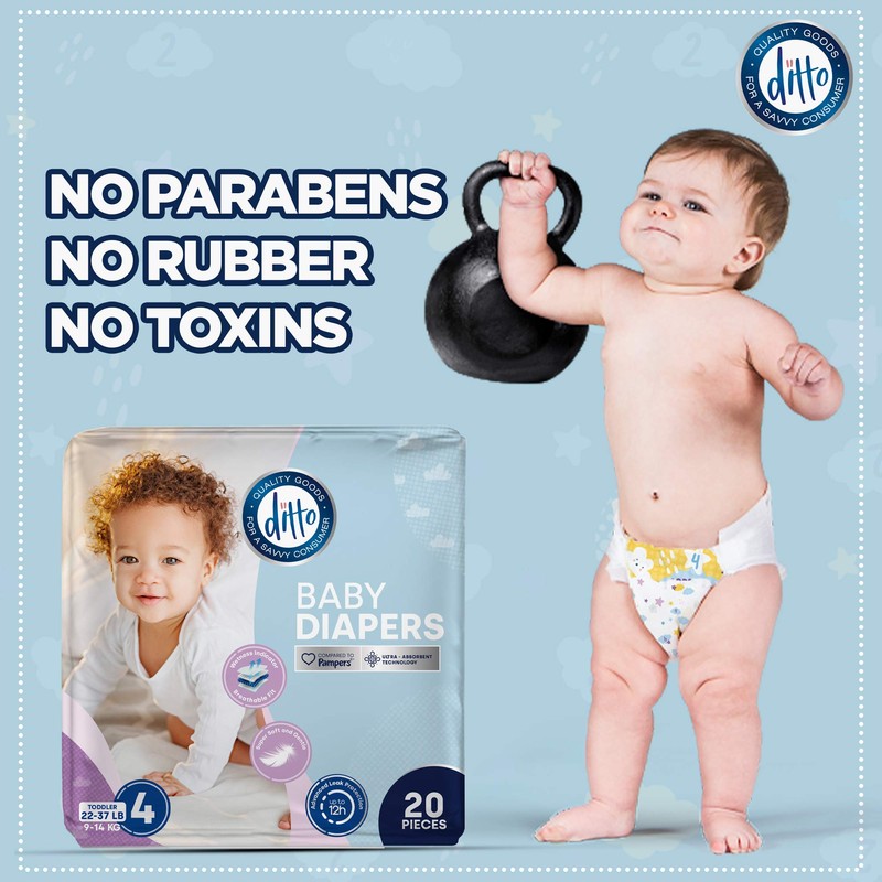 Ditto Baby Diapers Size 4 (160 Count) – Breathable Disposable