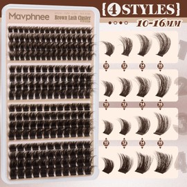 Brown Lash Extensions Gently Fluffy Eyelash Clusters Dark Brown Lash Clusters Clusters Salon Eyelash Extensions 130D 150D 180D 200D Volume Lashes Value Pack Pestañas Postizas Marrón (208Pcs, 10-16MM)