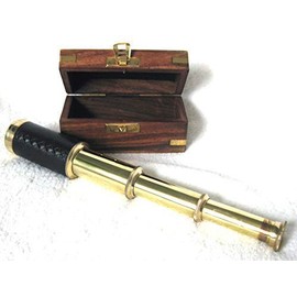Antique Telescope Brass Telescope extendable auf 25cm with leather in Holzbox 8214