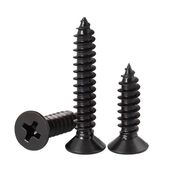 FandWay Phillips Flat Head Self-Tapping Screws, Black Carbon Steel Countersunk