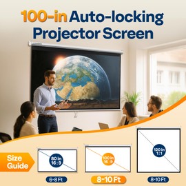 VIVOHOME 100 Inch 16:9 Pull Down Projector Screen, HD 4K Retractable Movie Screen for Indoor Home Theater and Office, Manual Projection Screen with Auto Locking (87W x 49H Inch Display Area)