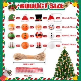 Gmailmall 160Pcs DIY Christmas Wood Beads with Snowman Wooden Bead Twine Xmas Santa Gingerbread Man Round Beads for Crafts DIY Christmas Winter Party Supplies Decor Ornaments