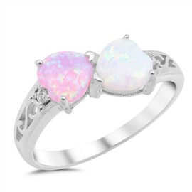 Heart White Pink Simulated Opal Promise Ring New .925 Sterling Silver Band Size 8
