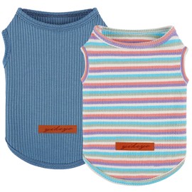 Kosiyi 2Pack Dog Shirt Vest Waffle Dog Clothes for Small Dogs Boy Girl Stretchy Spring Summer Puppy T-Shirts Soft Breathable Tank Top Sleeveless Vest Sweatshirt Pet Cat Outfit, Blue+Strip,XS