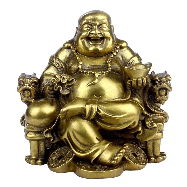 STCREE Chinese Feng Shui Brass Statue Sitting Laughing Buddha Statue