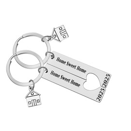 2 Pcs 2025 New Home Keychains, FUNCYboo Housewarming Keychain House Warming Gifts for Couple Moving New Home Owners Sweet Home Gift