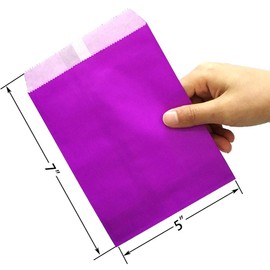 AZOWA 100 CT Small Paper Treat Sacks Purple 5 x 7 Inches Candy Buffet Bags for Party