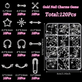120 Pcs Silver Nail Charms and Gems – Variety of 3D Acrylic Cross Charms for Nails, Sturdy & Easy-to-Apply Nail Decorations for DIY & Professional Use, Versatile for Y2K & Daily Manicure Designs A