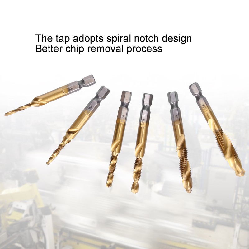 6Pcs Hex Shank Drill High Speed Steel Tap Chamfer Spiral