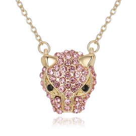 Flyonce Leaprd Pendant Necklace, Pink Rhinestone Crystal Art Deco Punk Rock Cool Panther Head Necklace Animal Jewelry