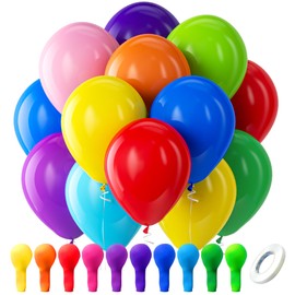 Bezente Assorted Rainbow Latex Balloons, 100 Pack 12 inch Round Helium Bright Color Balloons for Birthday Baby Shower Wedding Party Decorations | Bezente