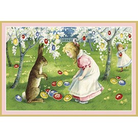 Caspari 5 Greeting Cards Notelets Blank & envelopes - Easter Cards - Girls & Bunny - 10 x 15 cm