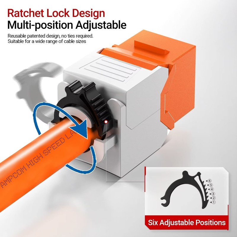 AMPCOM CAT6 RJ45 UTP Keystone Jack Tool-Less with Adjustable Ratchet