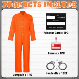 Ficlwigkis Prison Costume Prisoner Costume Men's Convict Costume Men's Prisoner Orange Jumpsuit Orange Prisoner Costume Men's Carnival Costume Men (Orange, M)