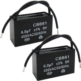 Twidec/2Pcs 450V AC 50/60Hz Run Capacitor 2-Wire Metallized Polypropylene Film Capacitors for Ceiling Fan Motor Start Run 6uf CBB61-6
