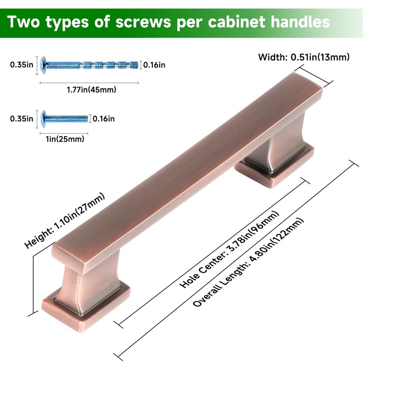 GRANTENOV 3-3/4 Inch Brushed Antique Copper Cabinet Pulls Handles Solid