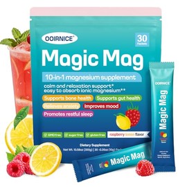 MagicMag 10-in-1 Magnesium Complex Powder Drink – Raspberry Lemon Flavor with Ashwagandha & L-Theanine – Calm, Stress Relief & Sleep Support – Sugar F