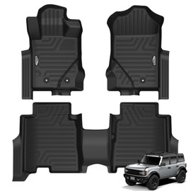 GORWARE Floor Mats for Ford Bronco 4 Door 2024 2023 2022 2021, All Weather Floor Mats, Automotive Floor Mats for Ford Bronco Accessories, Custom Fit Floor Liners TPE, 1st and 2nd Row Car Floormats