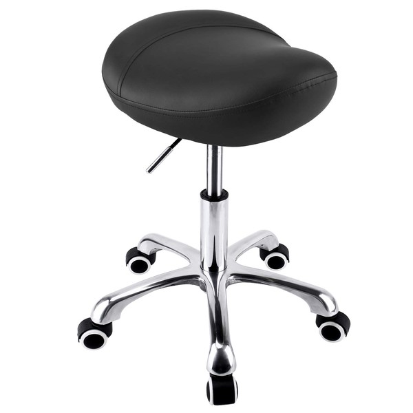 Geboor Hydraulic Saddle Stool with Wheels Rolling Adjustable Height for Clinic Dentist Spa Massage Medical Salons Studio (Black)