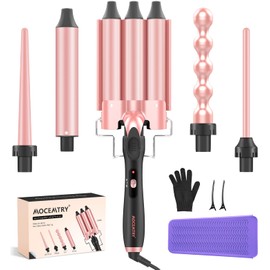 MOCEMTRY 5 in 1 Curling Wand Set (0.35"-1.25") with 3 Barrel Hair Crimper, Bubble Curling Wand and 3 Ceramic Barrels, Curling Iron 1 inch Crimper Hair Tool Waver with Two Temp Control, Gifts for Women