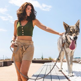 Mile High Life | Premium Leather Dog Leash | Strong Rope Leash | Leather Handle | Zinc Alloy Strong Clasp | Small Medium Large Dogs | 4/5/6 Feet (48 Inch, Brown)