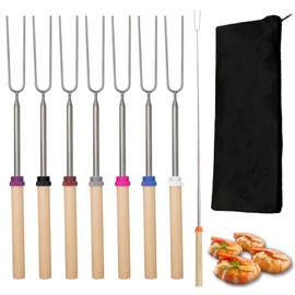Fine jade2 Pack of 8 Barbecue Skewers Telescopic Marshmallow Roasting Sticks Stick Bread Skewers for Camping, Garden Party, Barbecue Party (31-81 cm)