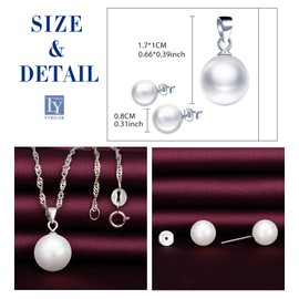 Yumilok Women's Necklace Women's Stud Earrings Pearl Stud Earrings Vintage Jewellery Sets with White Pearl Made of 925 Sterling Silver, Sterling Silver Pearl, Pearl