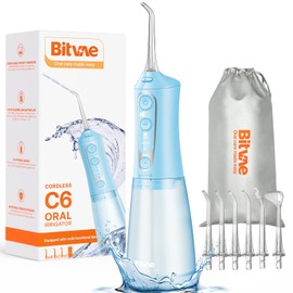 Bitvae C6 Rechargeable Portable Water Flosser, 300ML Water Dental Flosser Pick for Teeth, Gums, Braces, 3 Modes 5 Intensities, Waterproof Cordless Water Flosser for Cleaning, Sky Blue