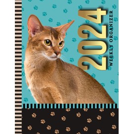 2024 Weekly Organizer: Dated 8.5x11 / 52-Week / To Do List - Notes Section - Habit Tracker / Jan to Dec / Life - Time Organization Gift / Abyssinian Cat Art on Paw Print Pattern Cover