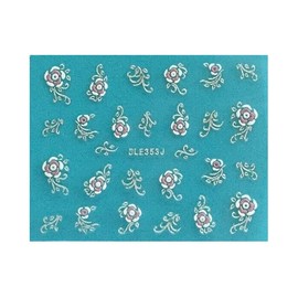 Generic White Pink Rose Flower 5 Petal Silver Rhinestone Nail Art Sticker Ble353J Silver Nail Wraps Art Stickers Manicure Supplies for Women for Home Nails Full Long Lasting Easy Apply and Remove