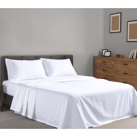 RUVANTI 100% Cotton Sheets – Queen Size Percale Bedding, Cooling & Breathable, Durable with a Crisp, Soft & Comfortable Feel, 16" Deep Pocket, 4-Piece Set, Bright White