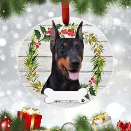 Doberman Ornament - E&S Pets - DIY Personalizable - Dog Gifts - Ceramic Round Ornament with Glazed Finish - X-mas Decoration - Christmas Ornaments Craft Gifts - Ornaments for Pet Lovers