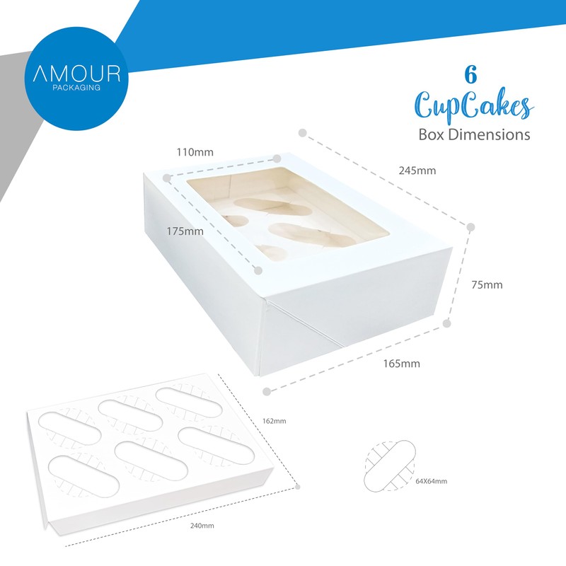 Amour 6 Hole Cupcake Box – 10 Pcs Lightweight Cupcake