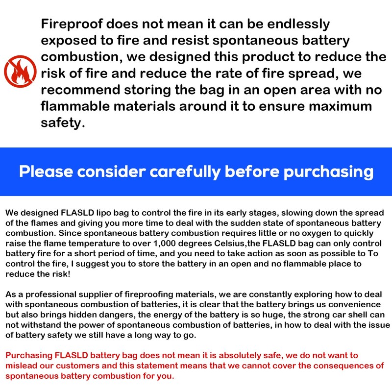 FLASLD 2-Pack E-Bike Battery Bag Fireproof Safe Charging Bag Explosionproof