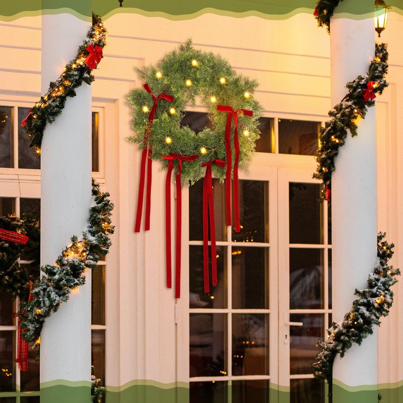 Suncalla 6 ft Christmas Garland with Red Bow, Artificial Lighted