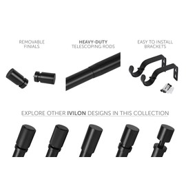 Ivilon Black Curtain Rods - Stepped Finial Design, 1 inch Diameter, Modern Window Treatment, 28 to 48 Inches.