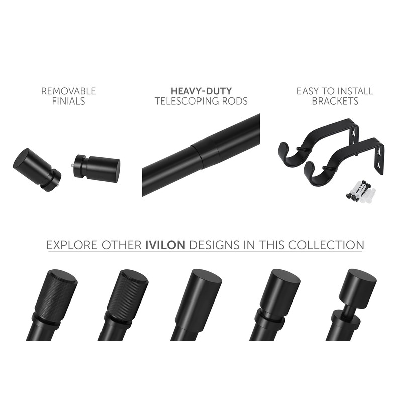 Ivilon Black Curtain Rods - Stepped Finial Design, 1 inch